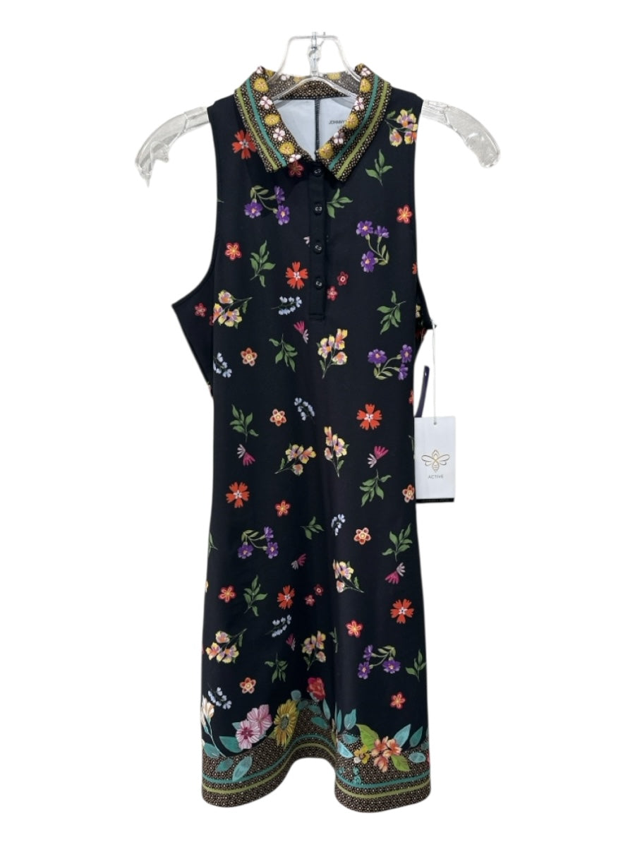 Johnny Was Active Size XS Black, Green, Multi Polyester Blend Flowers Polo Dress