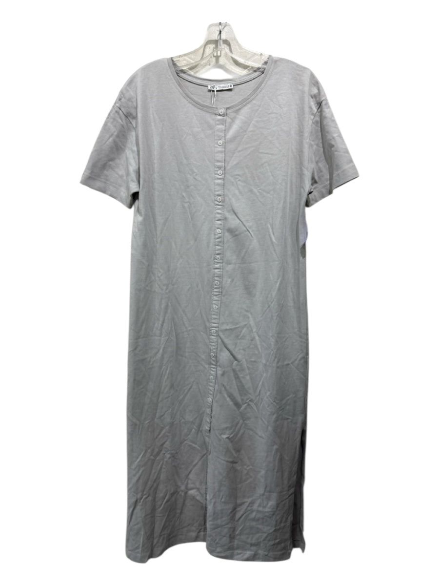 Zara Size M Gray Cotton Button Up Short Sleeve Dress