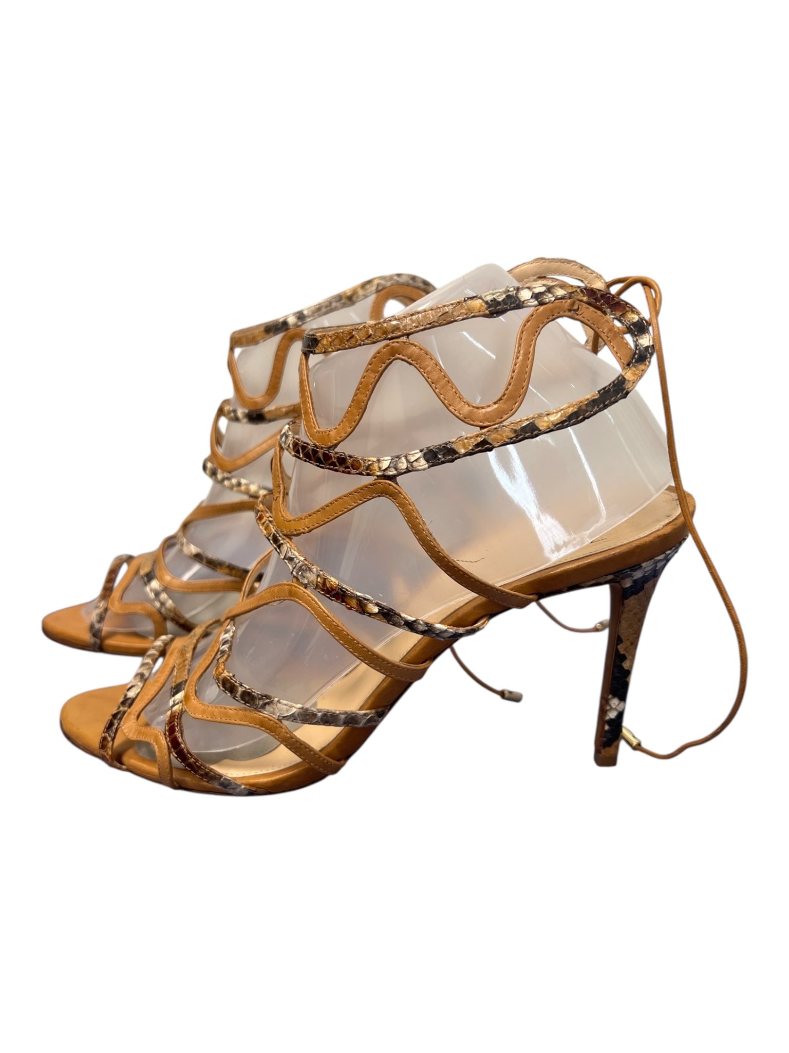 Alexandre Birman Shoe Size 40 Brown Leather Strappy Stiletto Ankle Tie Shoes