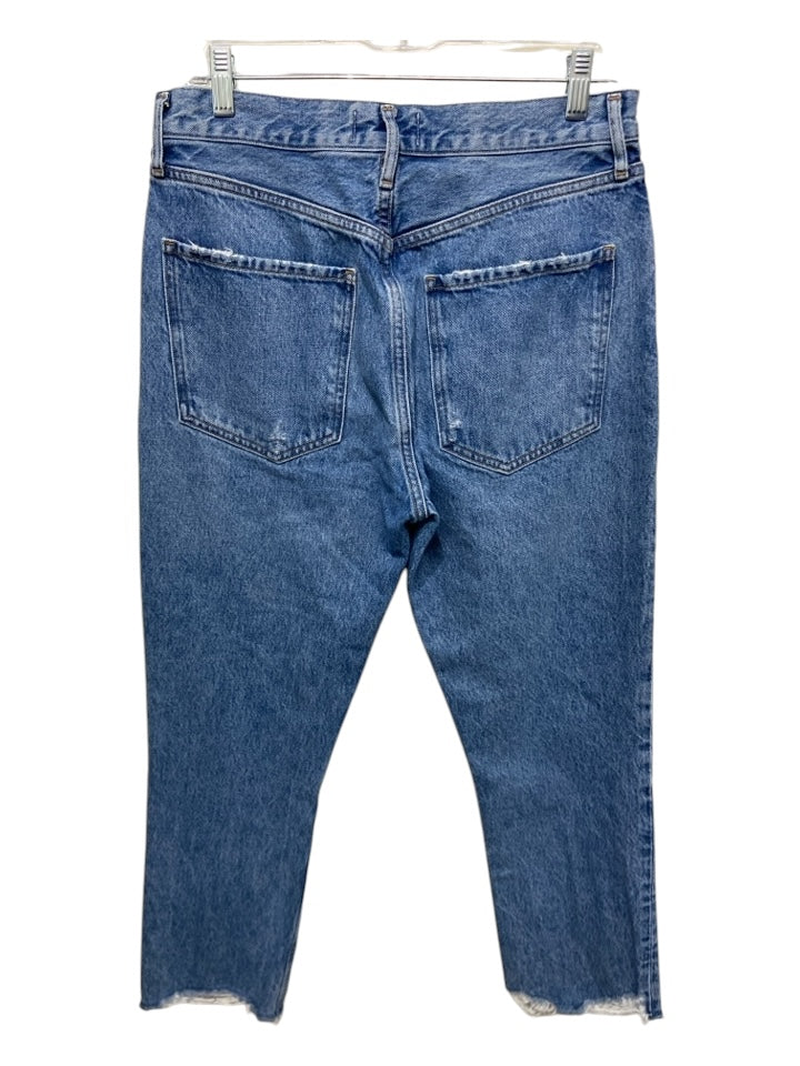 Agolde Size 29 Med Wash Cotton Denim 5 Pocket Zip & Button Raw Hem Jeans
