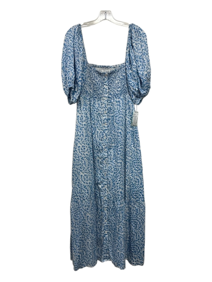 India Collection Emerson Fry Size M/L Blue & White Cotton Half Puff Sleeve Dress