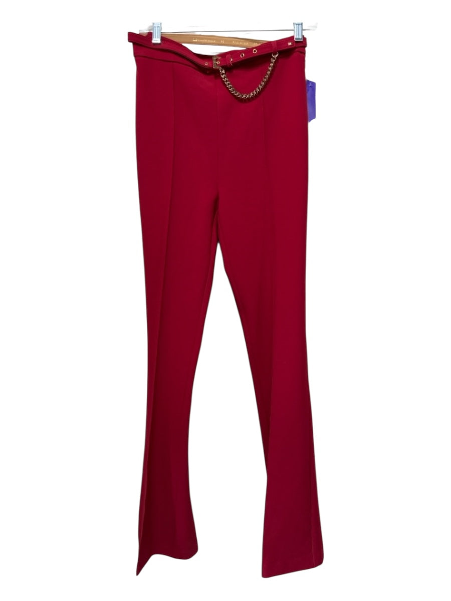 Elisabetta Franchi Size 44 Cherry Red Polyester Side Zip Solid Flare Leg Pants