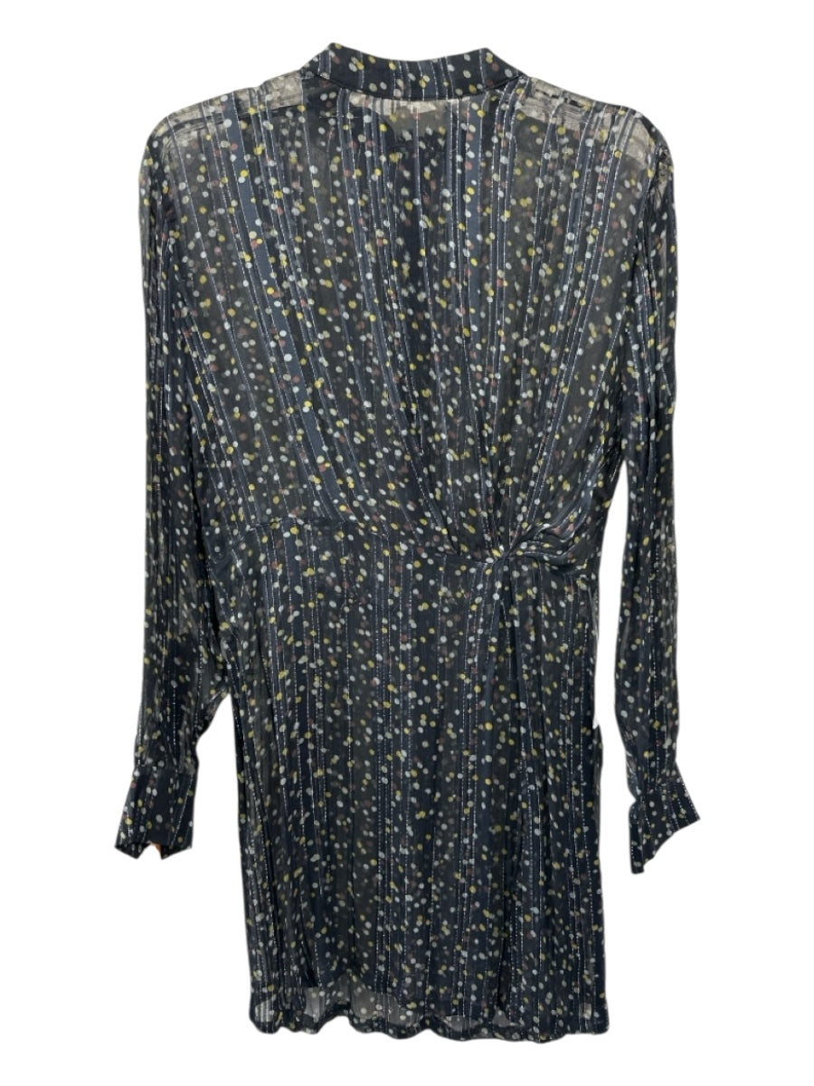 Rag & Bone Size 0 Navy, Yellow, White Viscose High Neck Polka Dot Dress