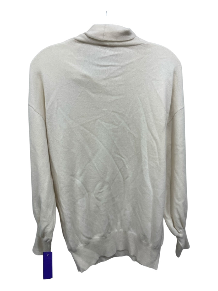 Ann Mashburn Size M Cream Cashmere Mock Neck Tie Long Balloon Sleeve Sweater