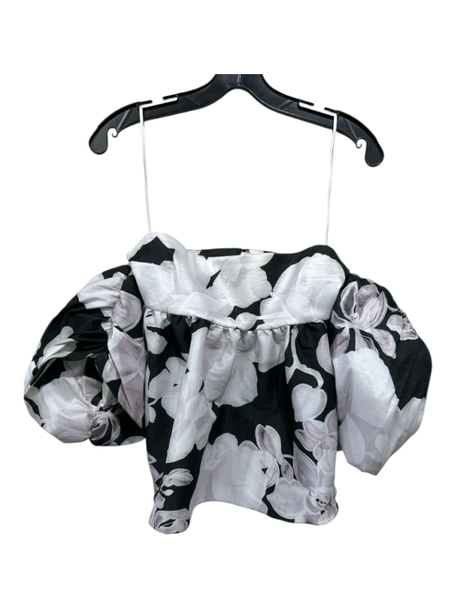 Kika Vargas Size M Black, White, Pink Polyester Blend floral print Back Zip Top