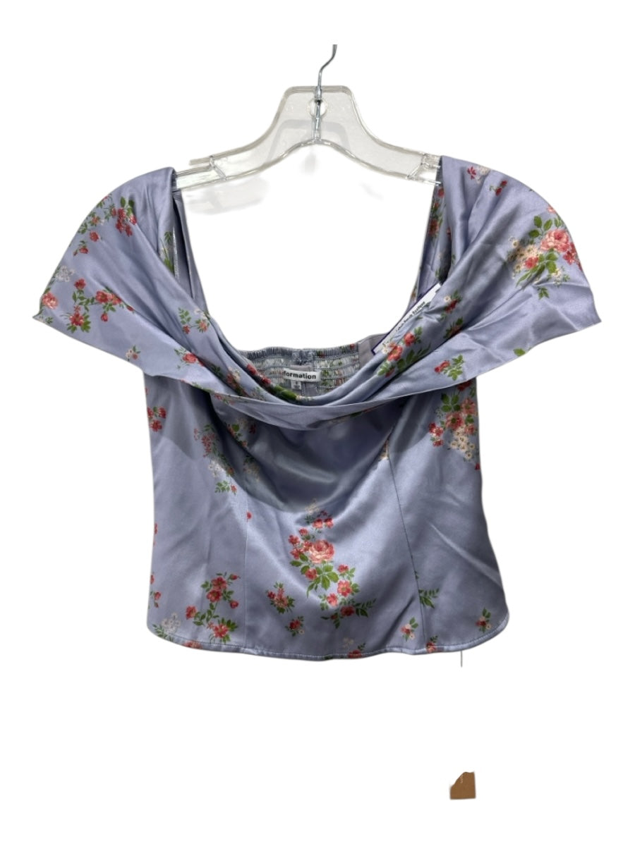 Reformation Size 0 Lavender, Green & Multi Silk Off Shoulder Floral Zip Back Top