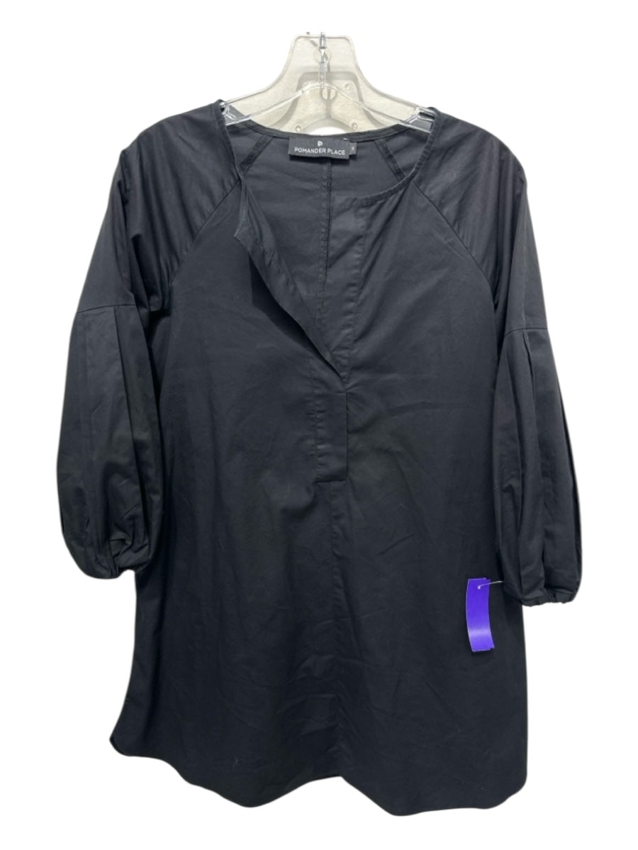 Pomander Place Size S Black Cotton V Neck Long Sleeve Above the knee Tunic Dress