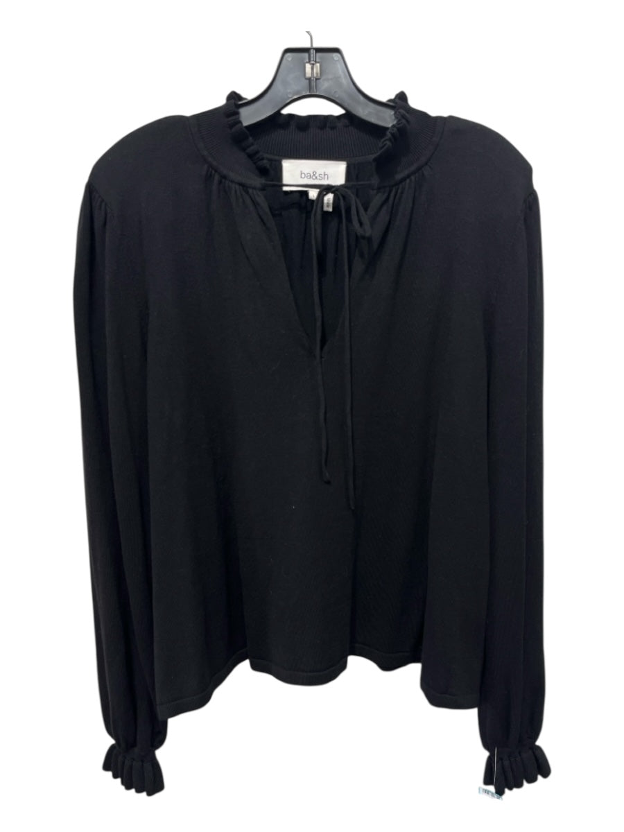 Ba&sh Size Large Black Cotton Blend Long Sleeve V Neck Shoulder Pads Sweater