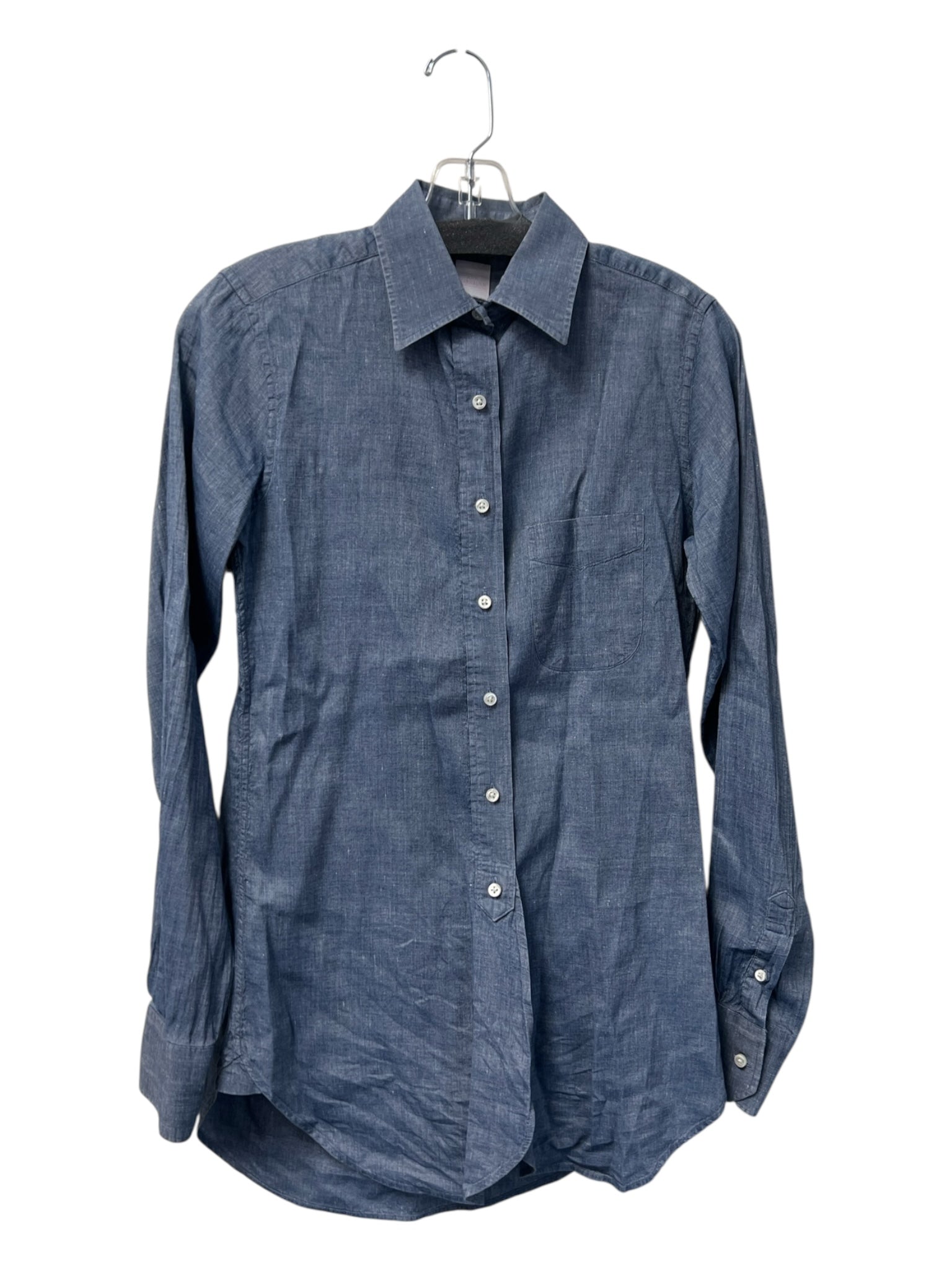 Ann Mashburn Size XS Denim Blue Cotton Long Sleeve Collared Button Down Top