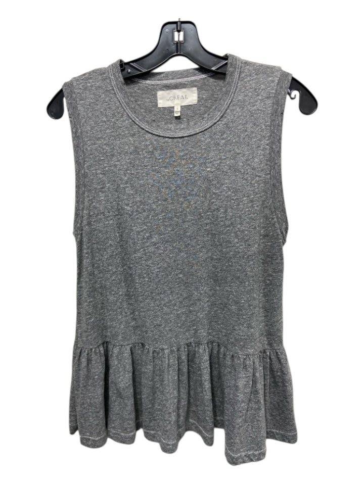 The Great Size 0 Grey Polyester & Cotton Round Neck Ruffle bottom Sleeveless Top