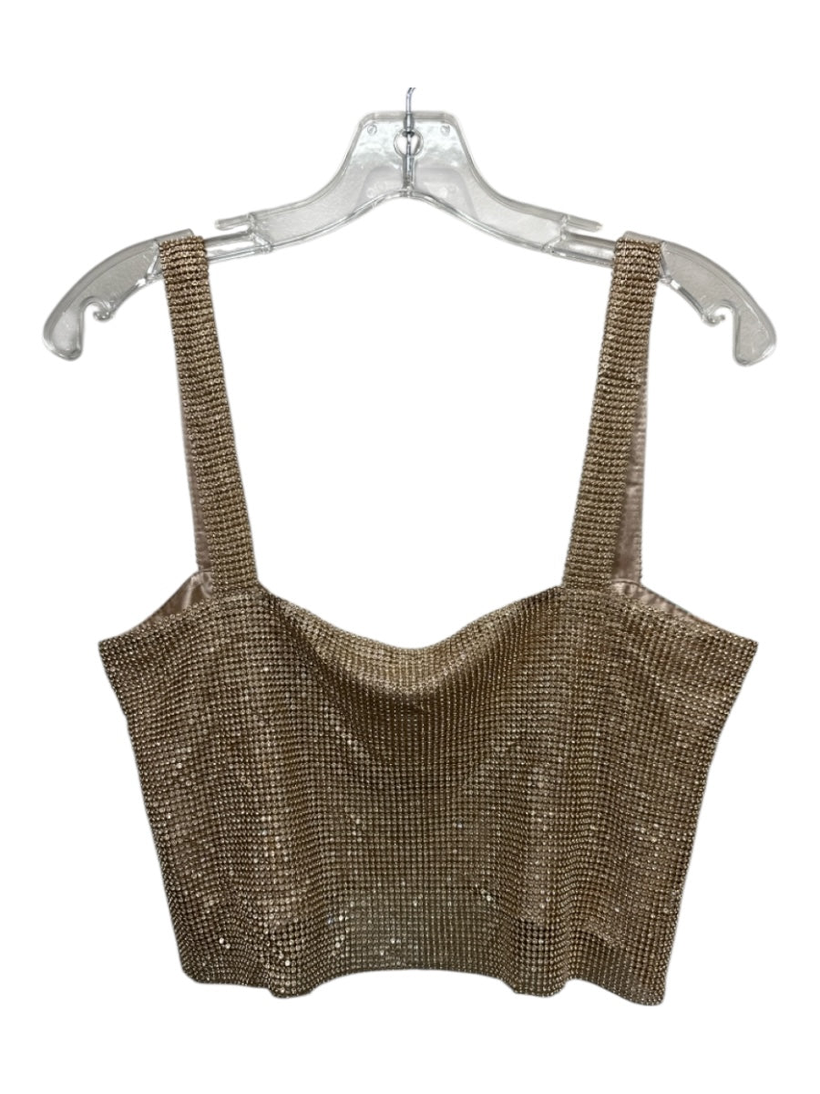 SNDYS. Size 6 Gold Polyester & Metal Rhinestone Adjustable Chain Cropped Top