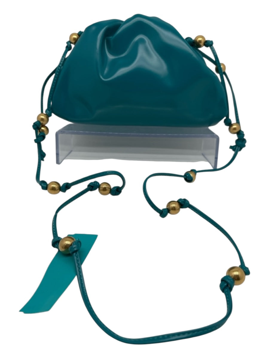 Bottega Veneta Teal Green & Gold Patent Leather Gathered Magnetic Shoulder Bag