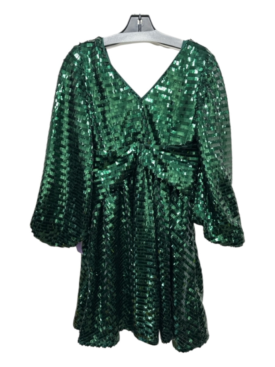 Alden Adair Size S Emerald Green Polyester V Neck Balloon Sleeve Dress