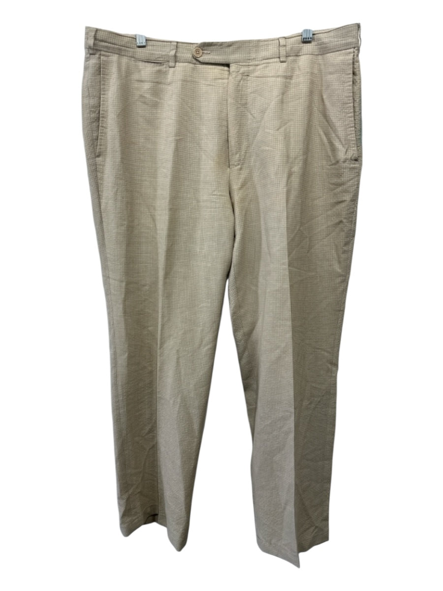 Zegna Size 54 Beige & Tan Print Linen Blend Plaid Dress Men's Pants