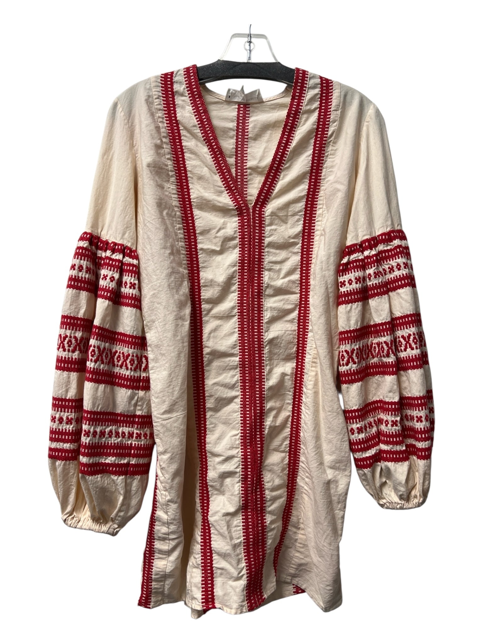 Celia Dragouni Size S Cream & Red No Fabric Tag V Neck Long Sleeve Dress