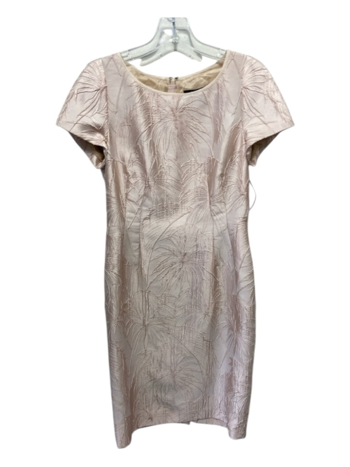 Paule Ka Size 38 Light Pink Polyester Blend Textured Floral Cap Sleeve Dress