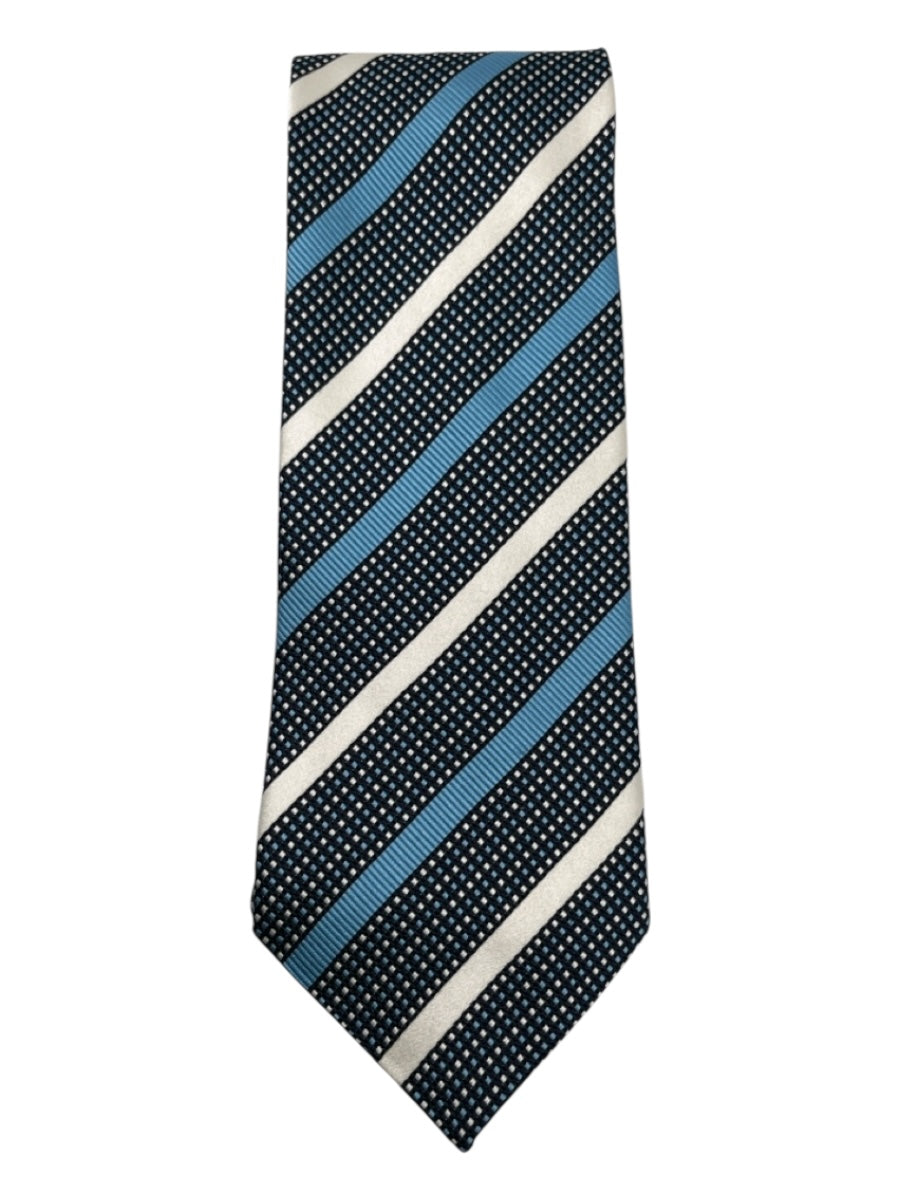 Ermenegildo Zegna Blue & White Silk Striped Men's Tie
