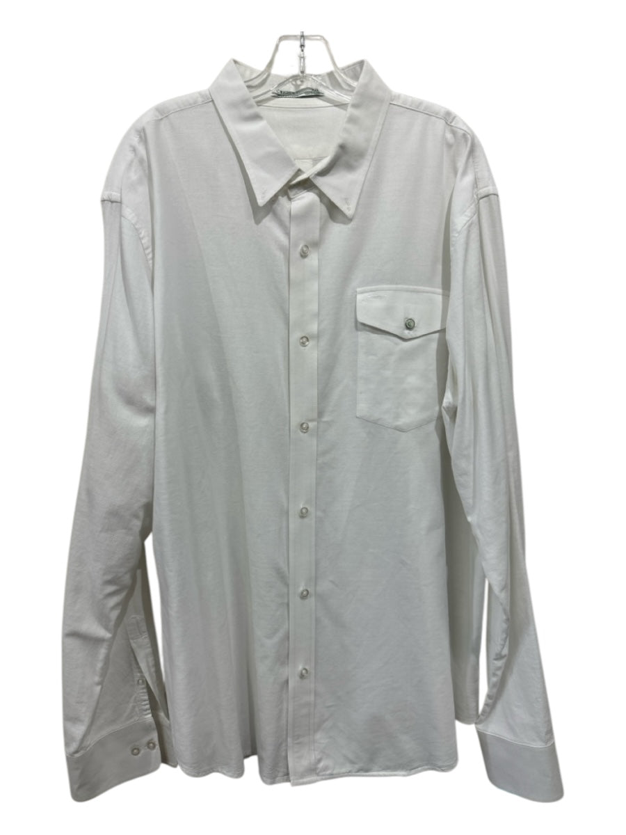 Criquet Size XXL White Cotton Solid Button Down Men's Long Sleeve Shirt