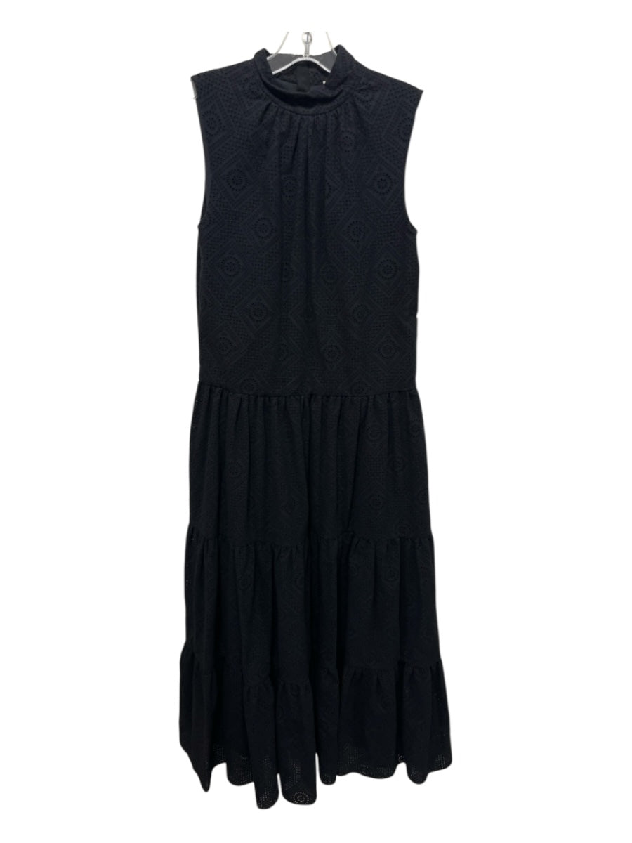 Adam Lippes Size 2 Black Cotton broderie anglaise Back Zip Tiered Dress