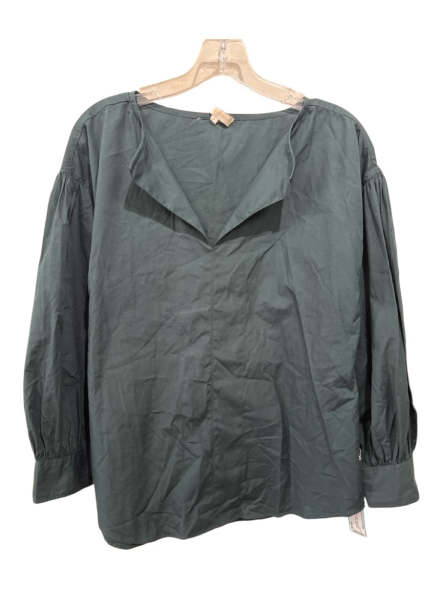 Ann Mashburn Size Small Emerald Green Cotton Long Balloon Sleeve V Neck Top
