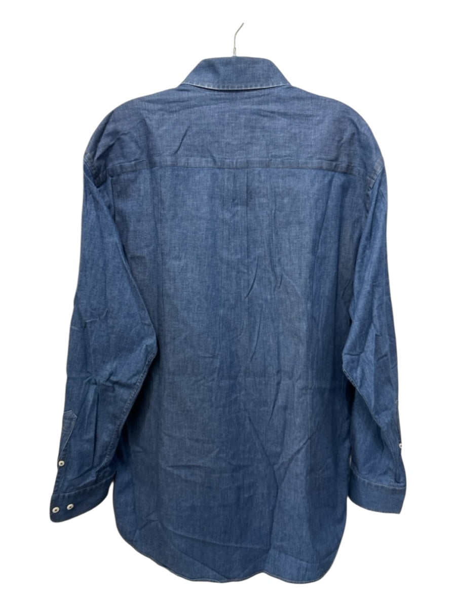 Peter Millar Size L Blue Cotton Button up Men's Long Sleeve Shirt