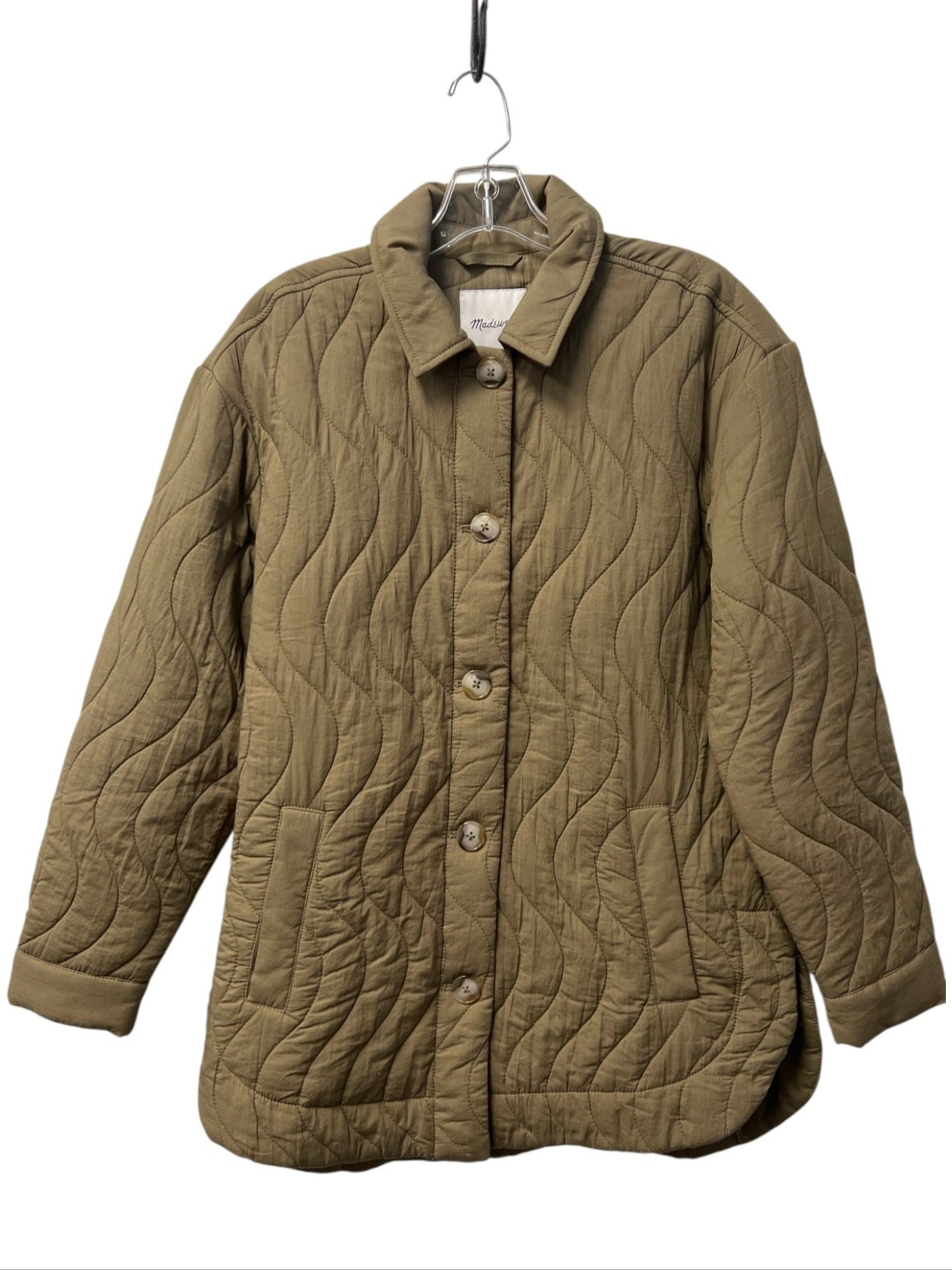 Madewell Size Small Olive Green Cotton Pockets Button Down Collar Quilted Jacket