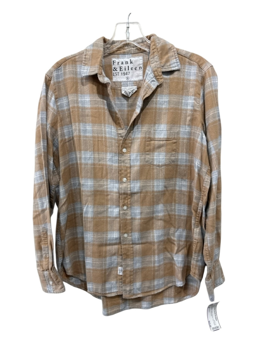 Frank & Eileen Size S Tan & Gray Cotton Flannel Plaid Button Long Sleeve Top