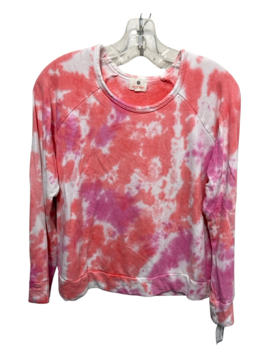 Sundry Size 2 Pink & White Rayon & Cotton Tie Dye Raglan Sweatshirt