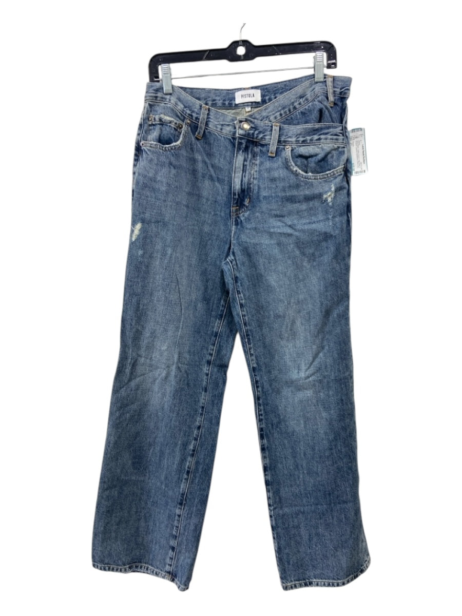 Pistola Size 27 Acid Wash Cotton Denim High Rise 5 Pocket Wide Leg Jeans