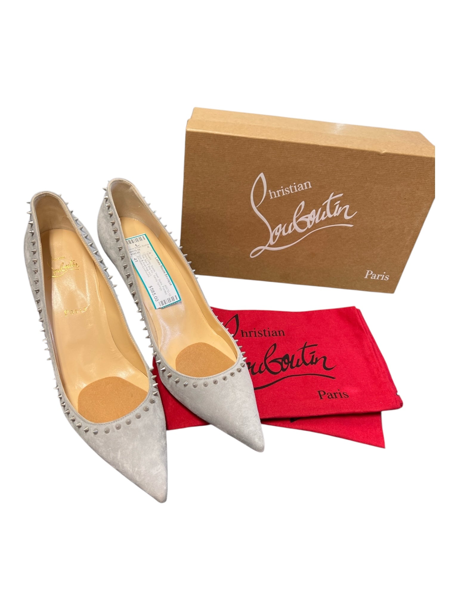 Christian Louboutin Shoe Size 41 Dove Gray Suede Heel Spike Pointed Toe Shoes
