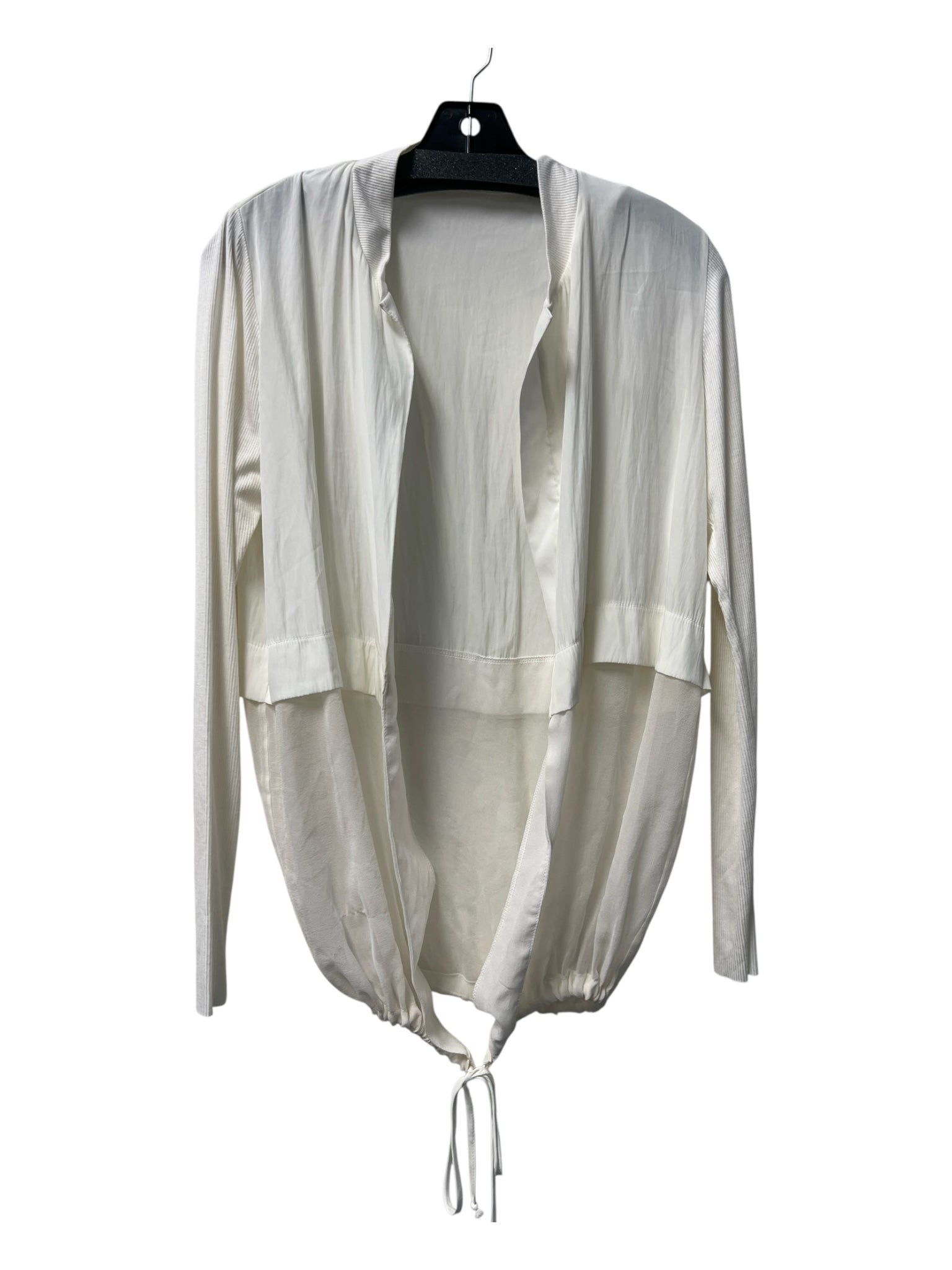 Lola & Sophie Size Small White Polyester Blend Long Sleeve Drawstring Hem Top
