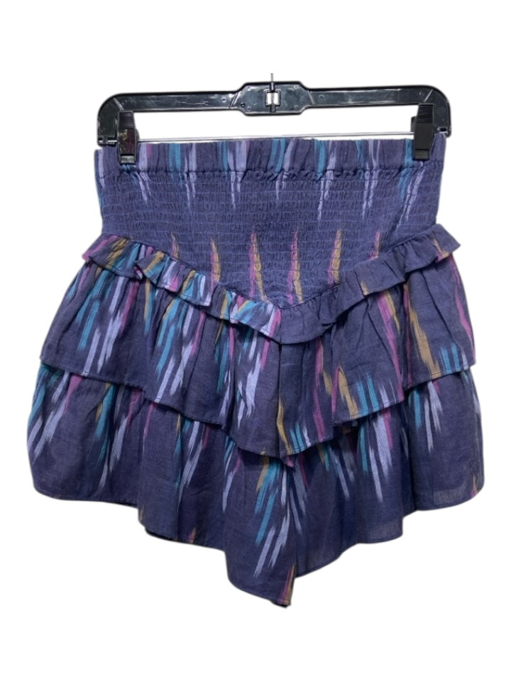 Mother Size Small Purple, Red, Yellow Cotton Smocked Waist Band Ruffles Skirt