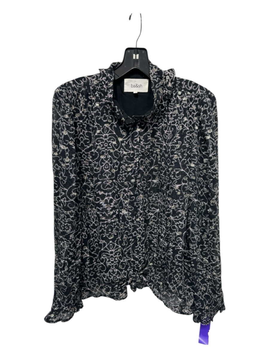 Ba&sh Size 3 Black, Gray, Gold Viscose Blend Metallic Thread Swiggles Collar Top