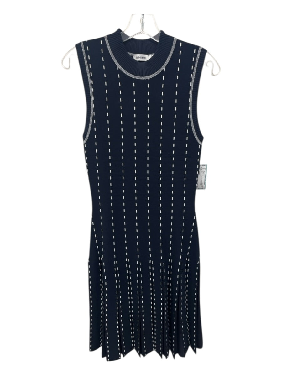 Simkhai Size Medium Navy & white Rayon Blend jaquard Knit Sleeveless Dress