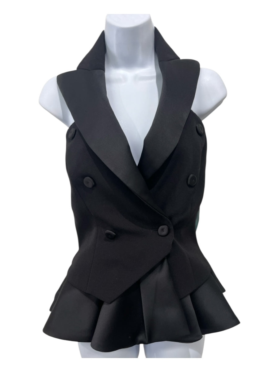 Moschino Couture Size XS/S Black Virgin Wool Blend Halter Peplum Tuxedo Top