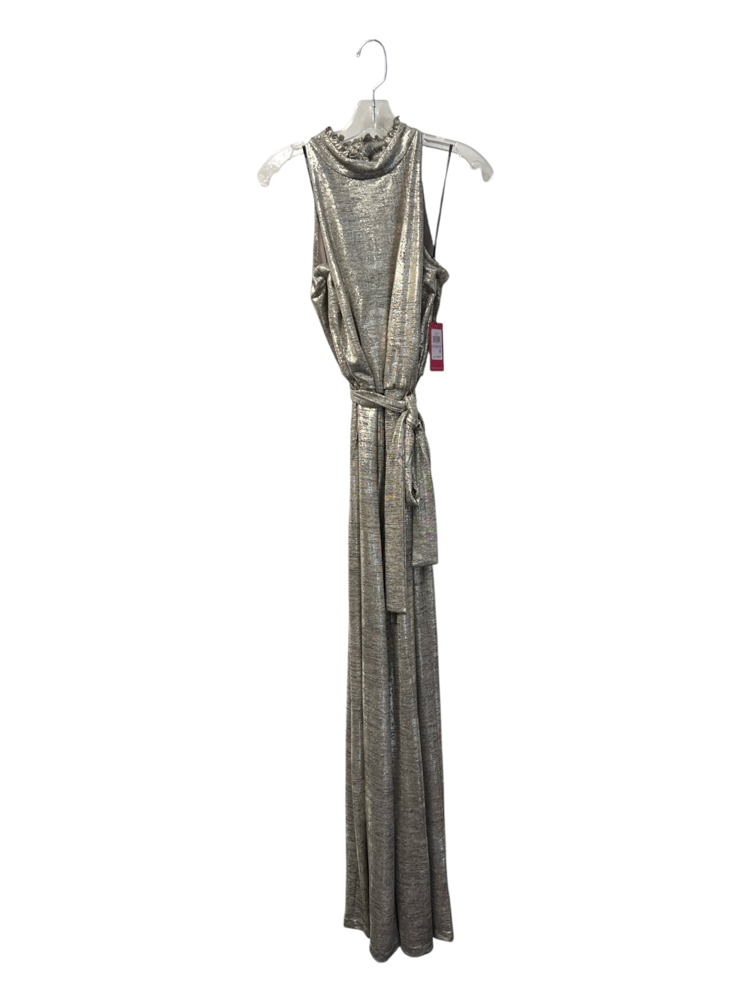 Vince Camuto Size 6 Gold Polyester Blend High Neck Sleeveless Belted Jumpsuit