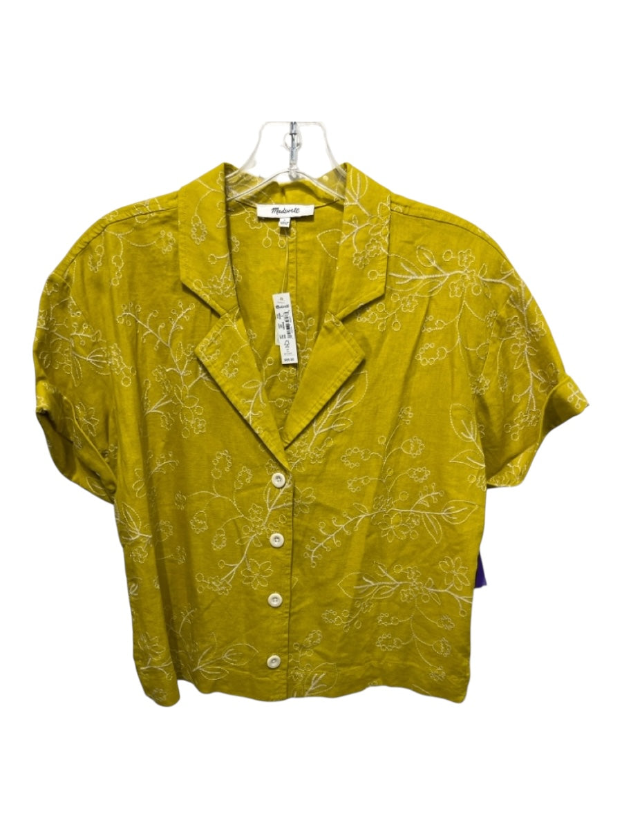 Madewell Size Small Yellow & White Linen Blend Button Up Collar Top