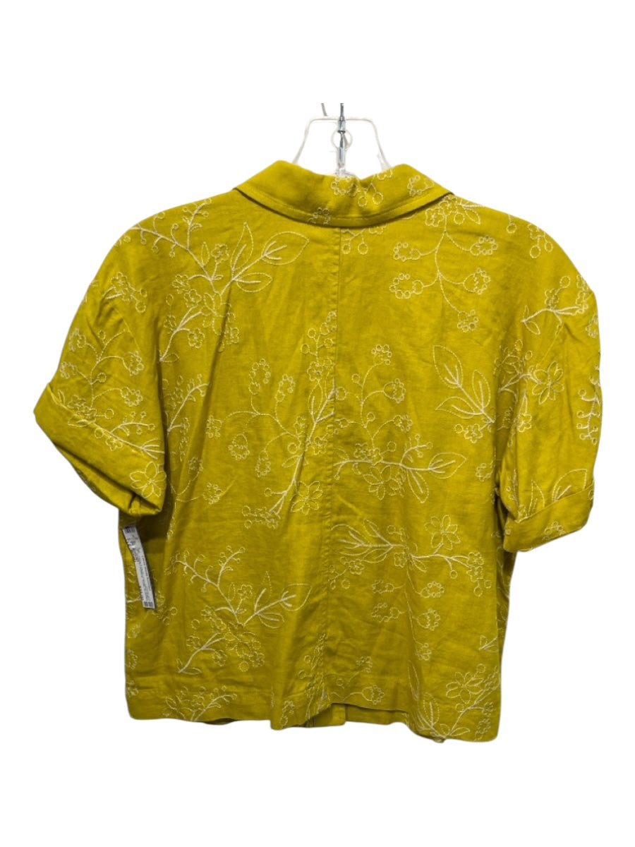 Madewell Size Small Yellow & White Linen Blend Button Up Collar Top