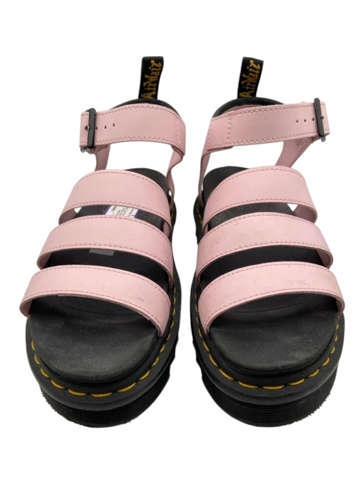 Dr. Martens Shoe Size 9 Pink & Black Leather round toe Strappy Lug Sole Sandals