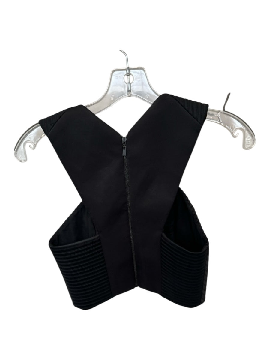 Robert Rodriguez Size 0 Black Polyester High Neck Sleeveless Lines Cropped Top