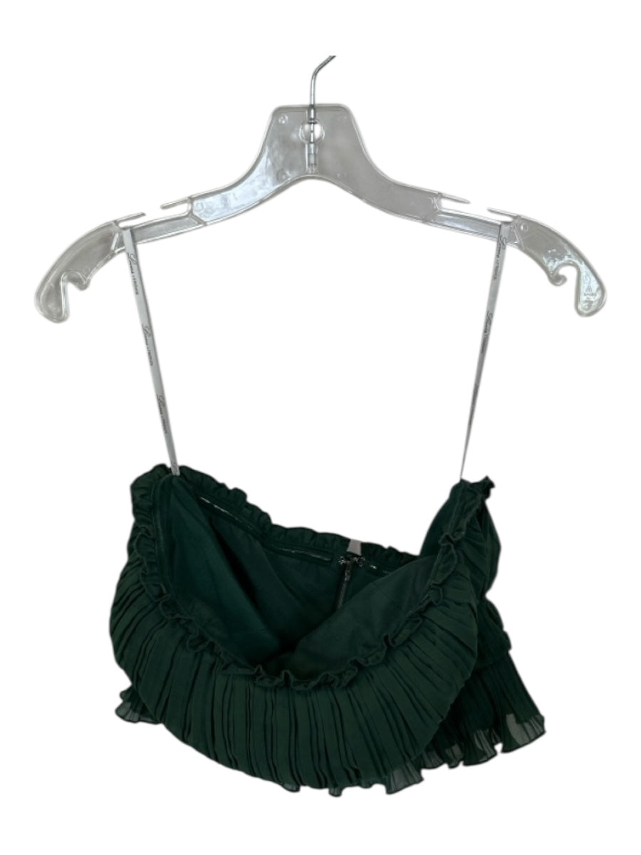 Lovers + Friends Size S Forest Green Polyester Pleated Strapless Cropped Top