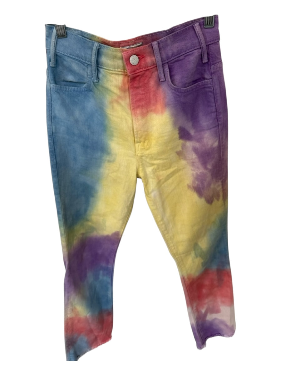 Mother Size 24 Blue & Purple Cotton High Waist Tie Dye Flare Raw Hem Pants