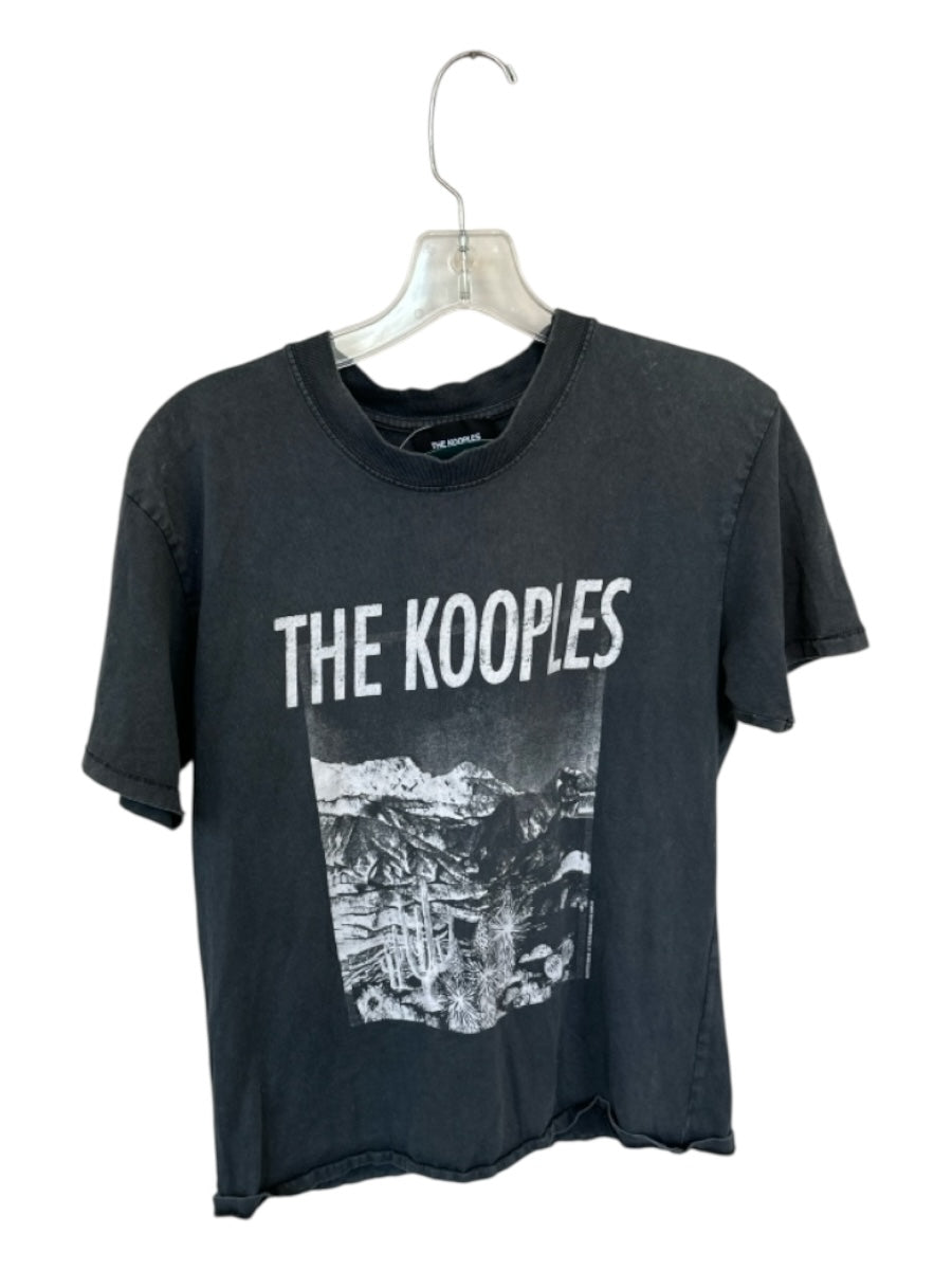 The Kooples Size 1/S Gray & White Cotton Short Sleeve Logo Top
