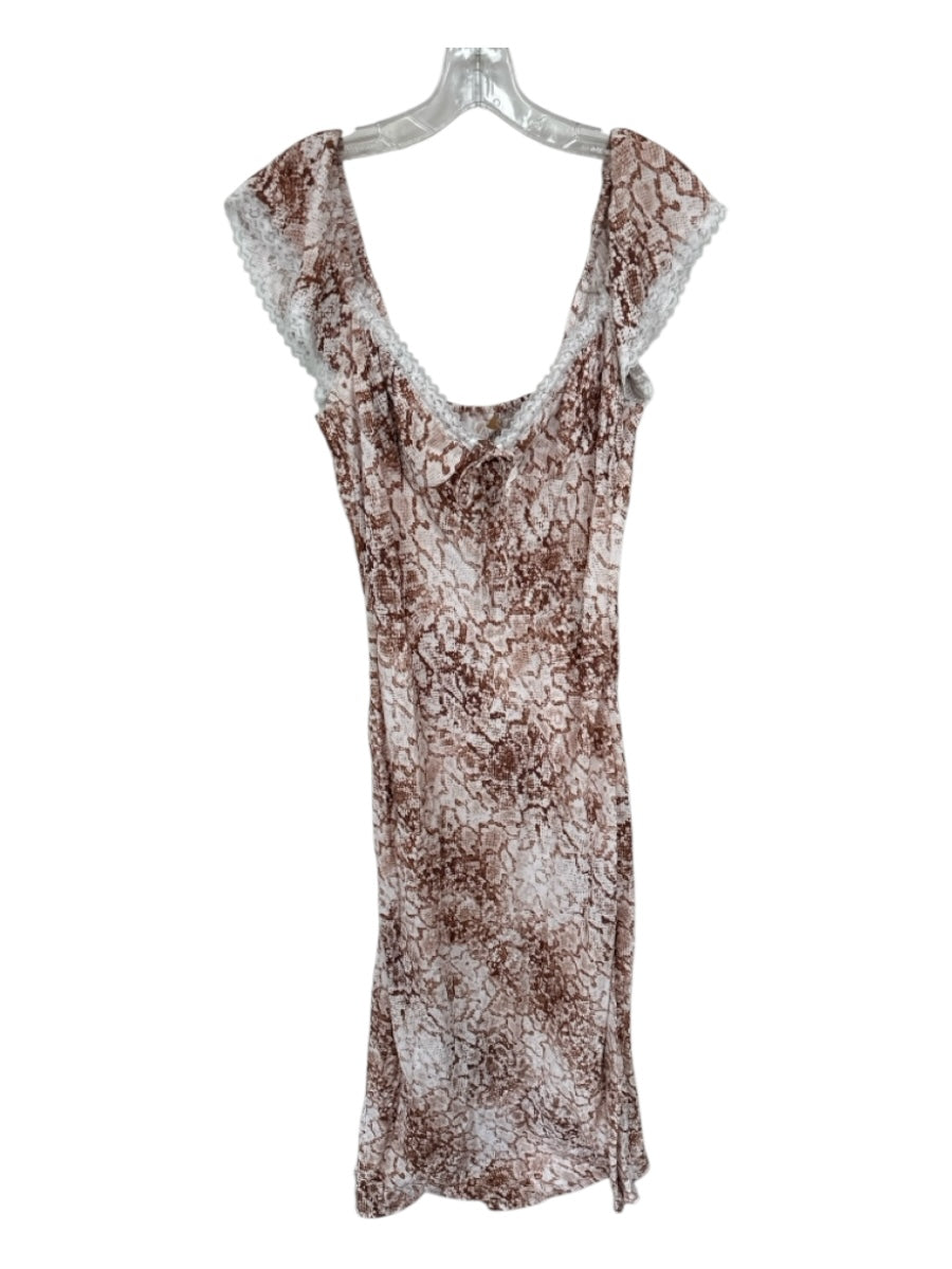 Wayf Size M Tan & White Viscose Blend Short Balloon Sleeve Snake Print Dress