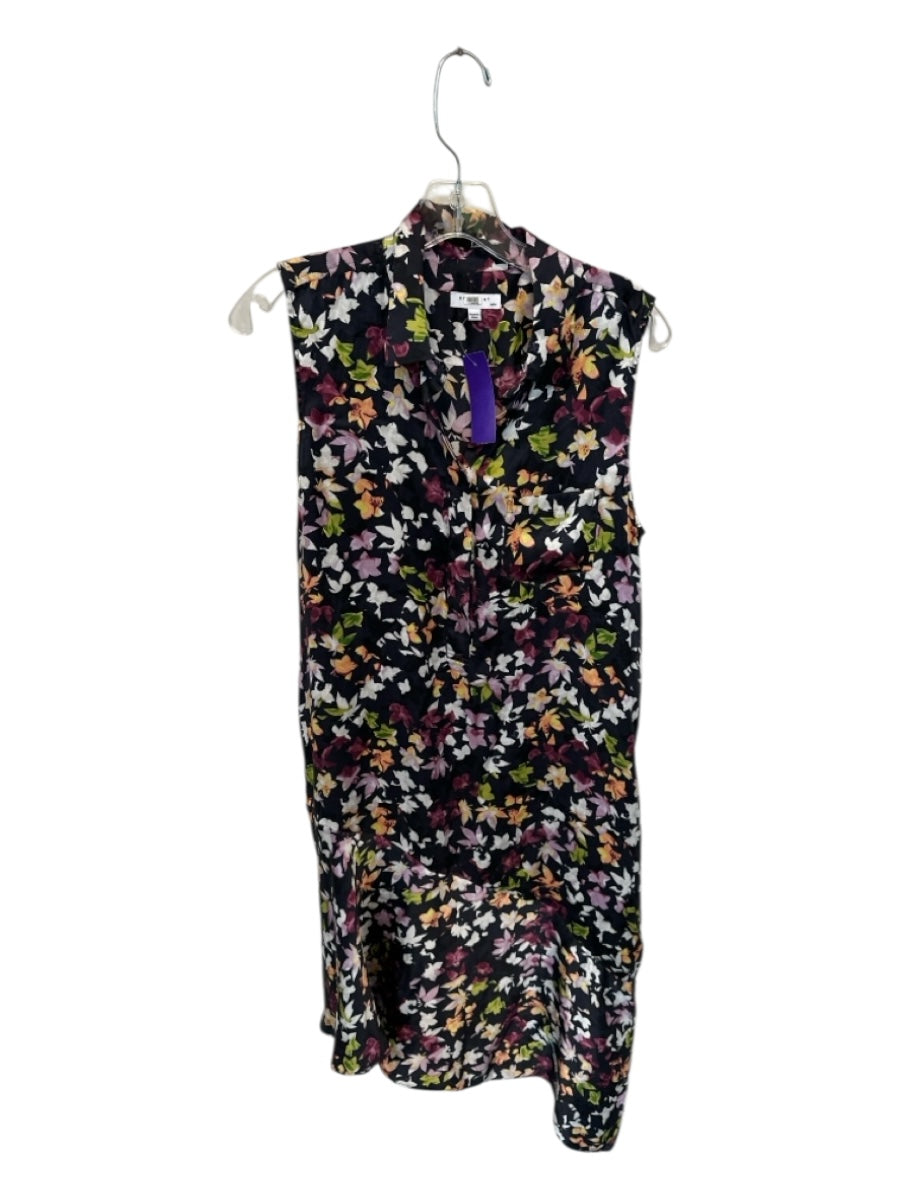 Equipment Size M Black & Purple Silk Sleeveless Flowers Button Down Maxi Dress