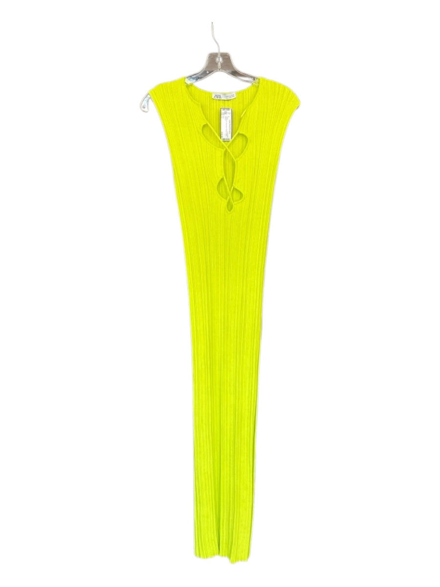 Zara Size L Lime Green Sleeveless Ribbed Maxi Dress