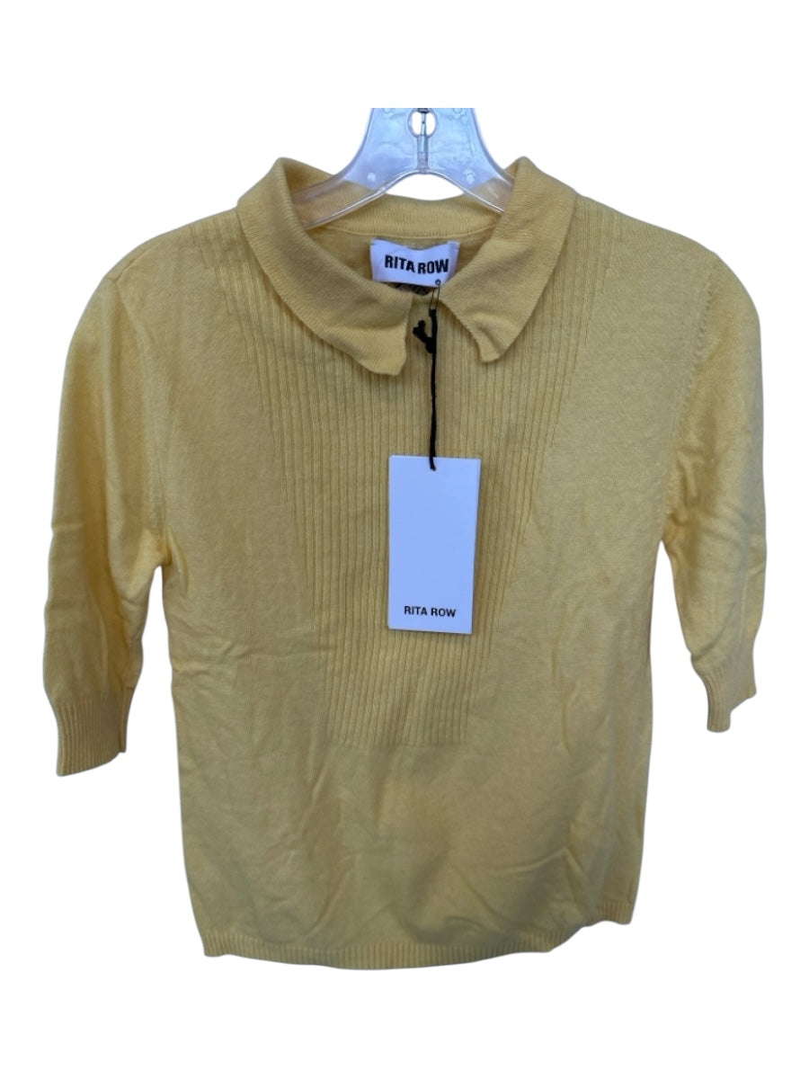 Rita Row Size Est S Yellow 3/4 Sleeve Collar Sweater