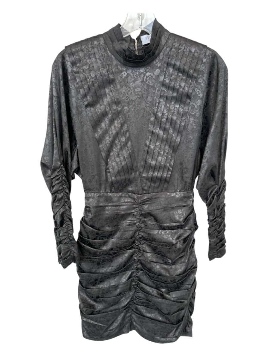 Hunter Bell Size 0 Black Polyester Blend Mock Collar Gathered Long Sleeve Dress