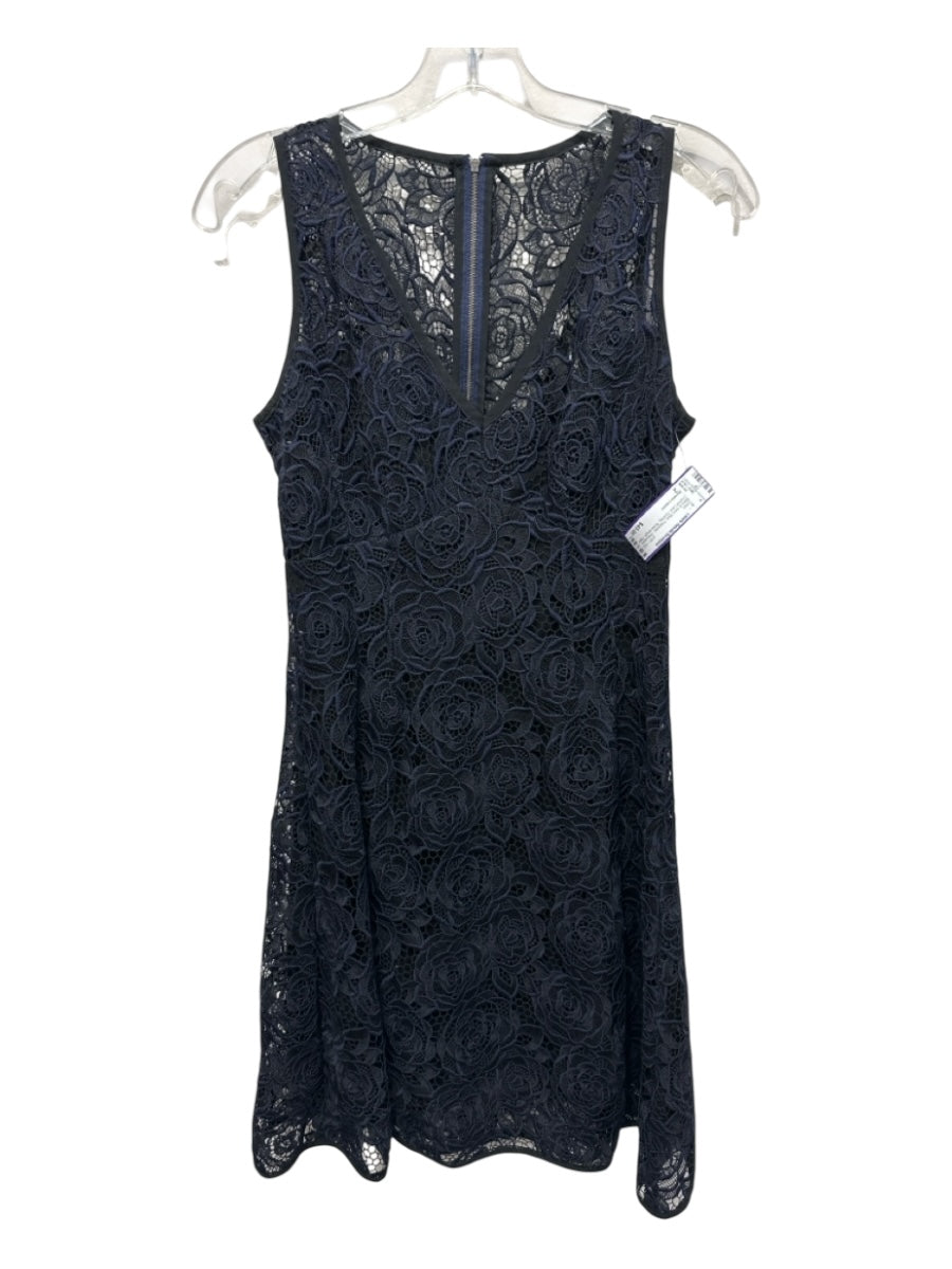 Nanette Lepore Size 2 Black & Navy Blue Polyester Sleeveless Crochet Lace Dress