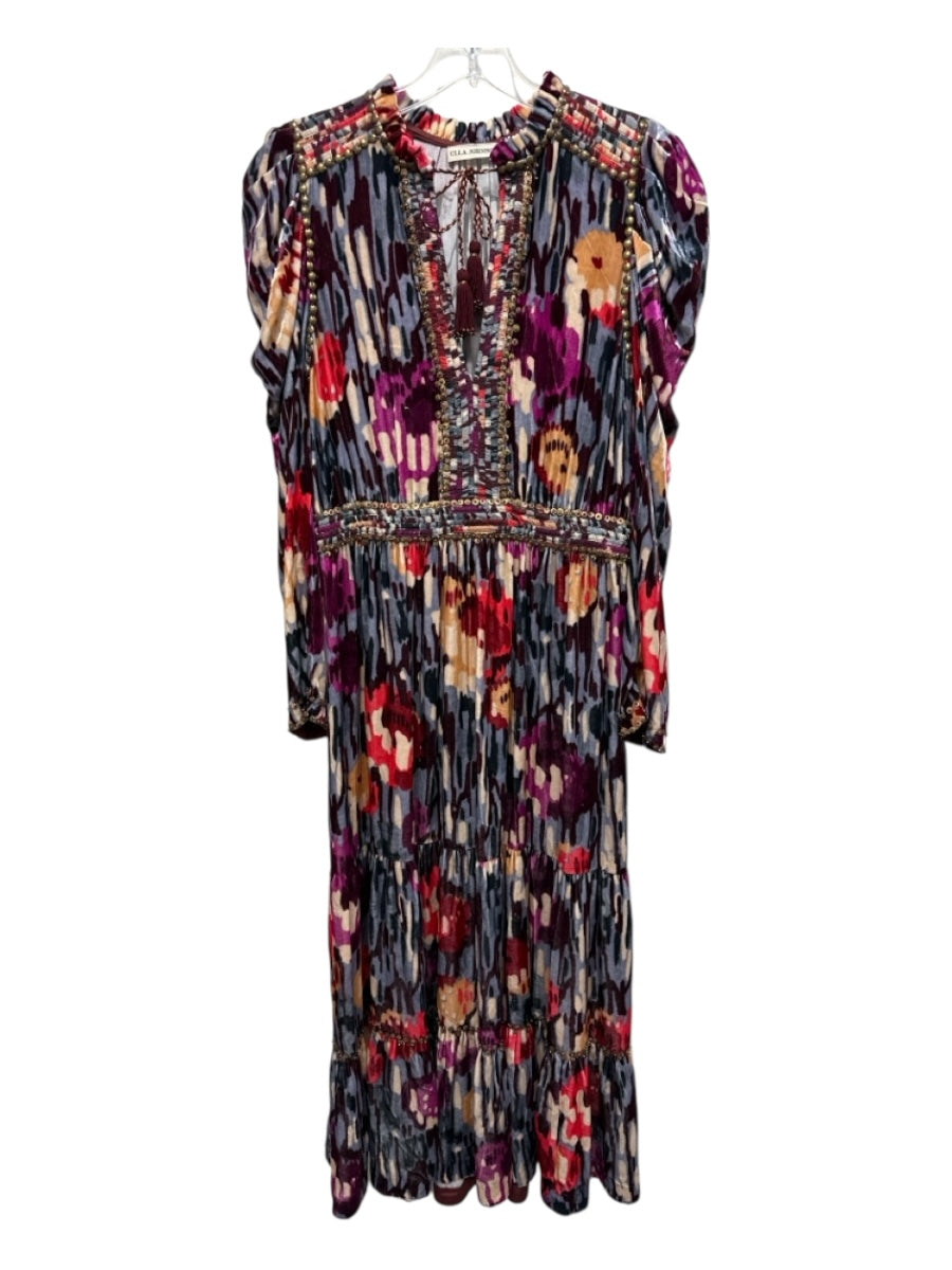 Ulla Johnson Size 4 Purple, Blue, Red Viscose Blend Long Sleeve Beaded Dress